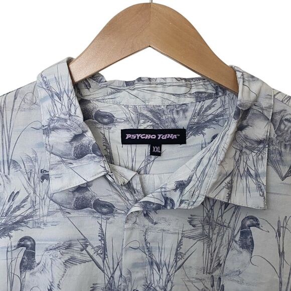 Psycho Tuna Mens Size XXL Slim Fit Button Up Shirt Stretch Duck Dog Print Gray - Picture 5 of 13